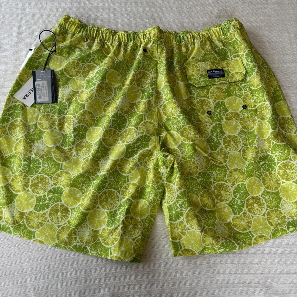 Fish Hippie Co Mens XXL Lime Citrus Print Volley Swim Trunks 8 Inch